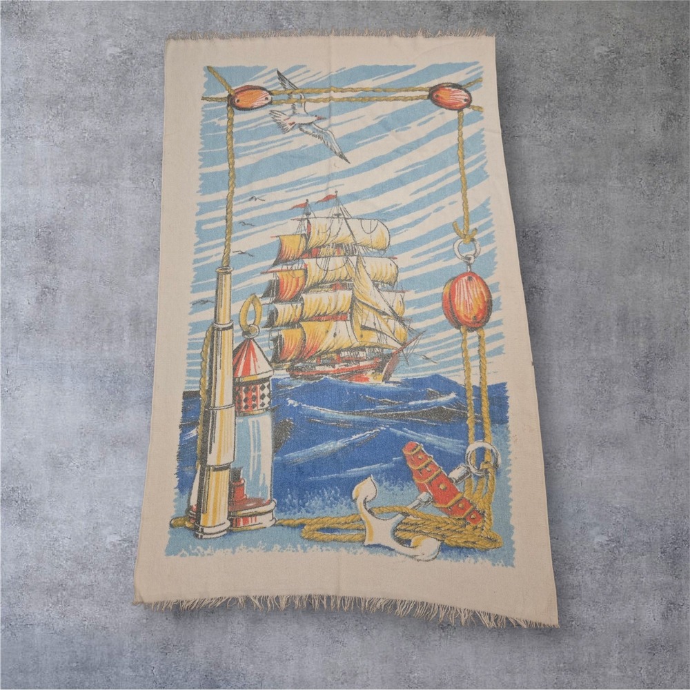 VTG Cannon Nautical Decorator Cotton‎ Towel 33x52 USA Ship Lighthouse Anchor 60s